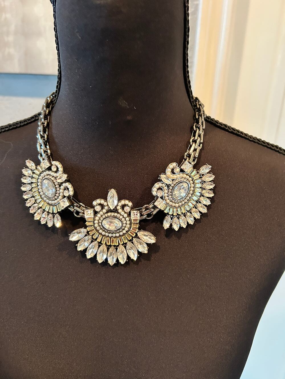 RSVP Stunning Ballroom Cluster Stmt. Necklace - Silver Tone Crystal & Pearl
